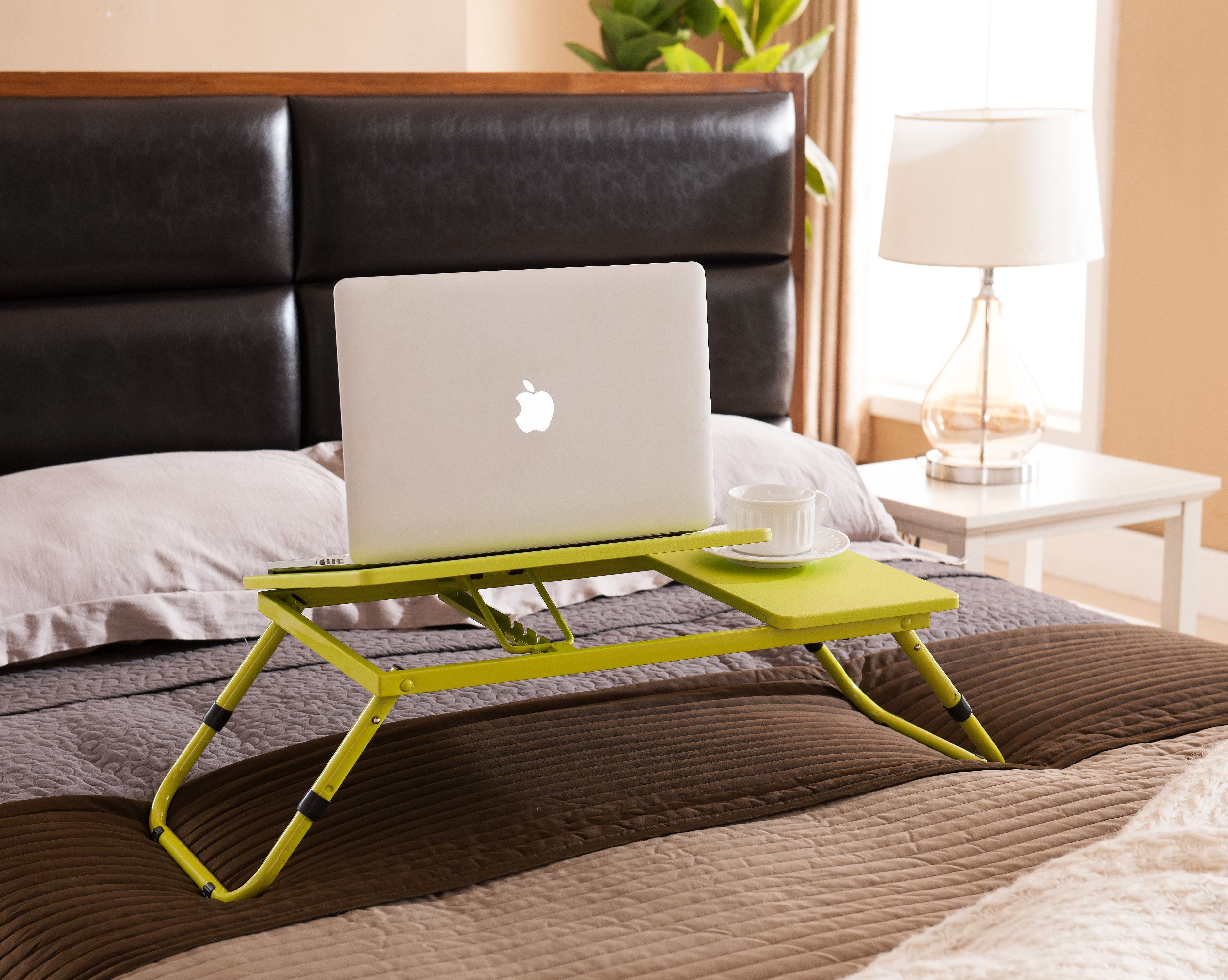 Jazlyn Laptop Table Computer Stand, Yellow Metal, Adjustable Height