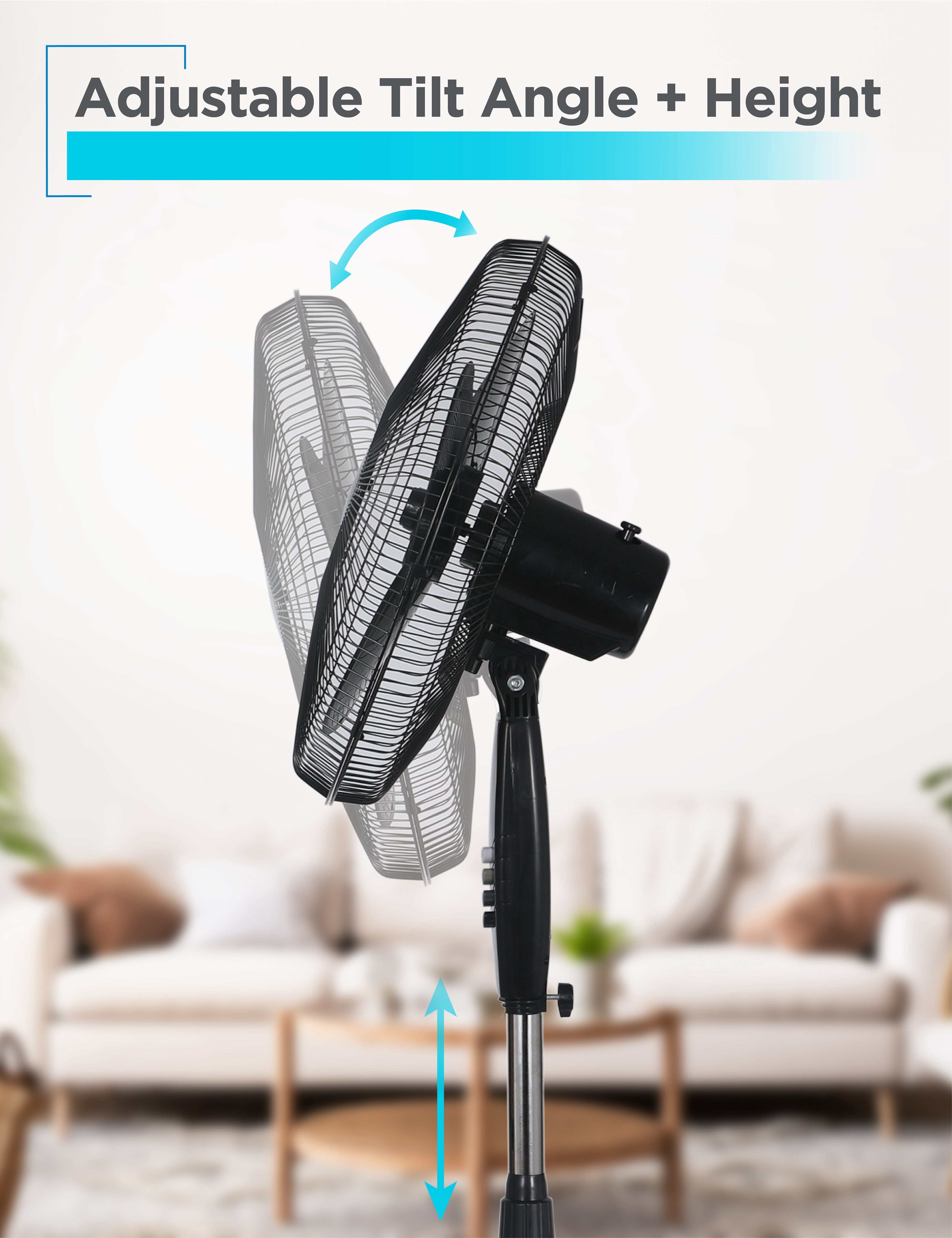 BLACK+DECKER 18-Inch Pedestal Fan, BFP18SXB, Oscillating Fan for Home and Office, Standing Fan with 3 Speed Settings, Height Adjustable with Adjustable Head Tilt, Black