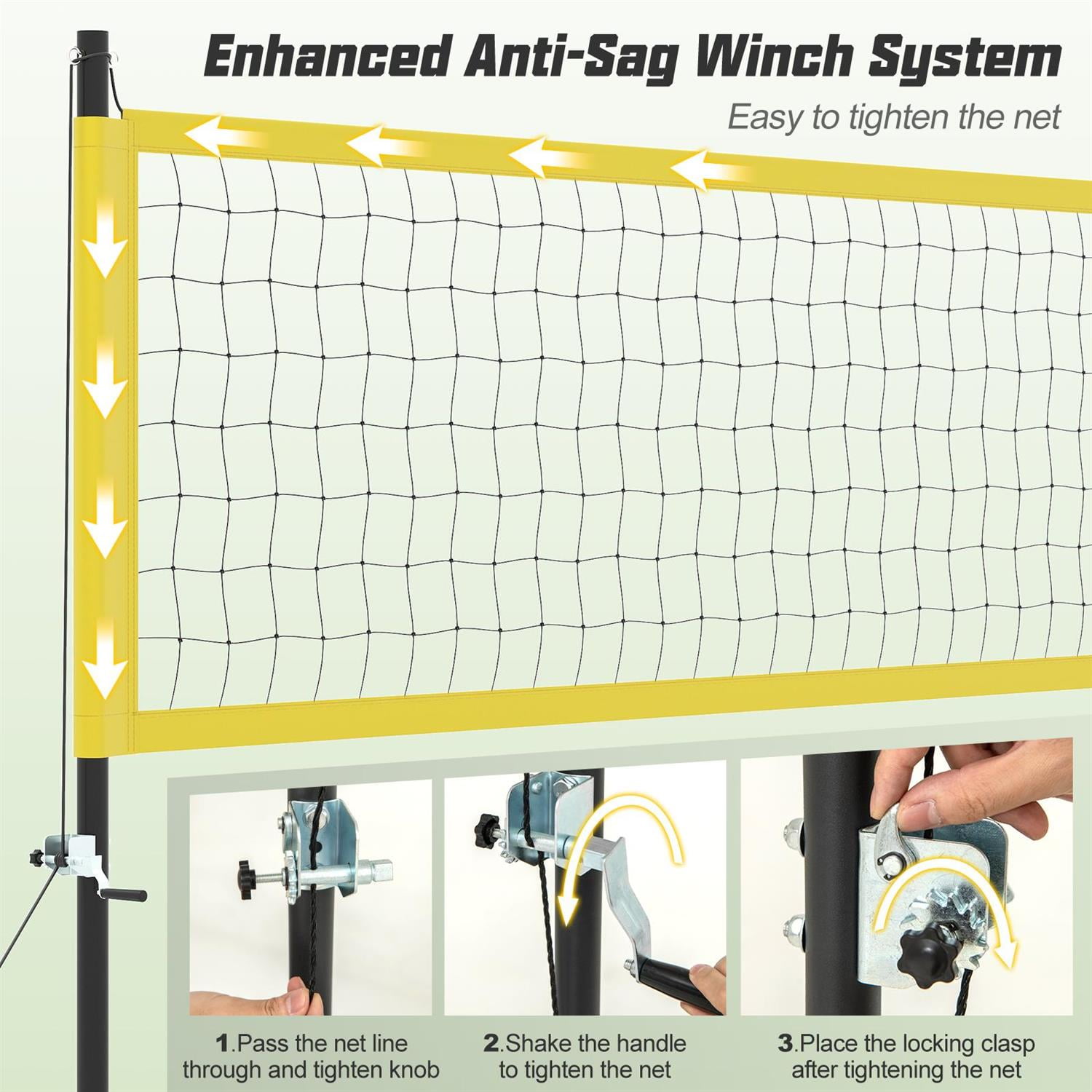 Demi Bonn Yellow Portable Outdoor Volleyball Net Set, Backyard Games, Adjustable Height, Heavy-Duty
