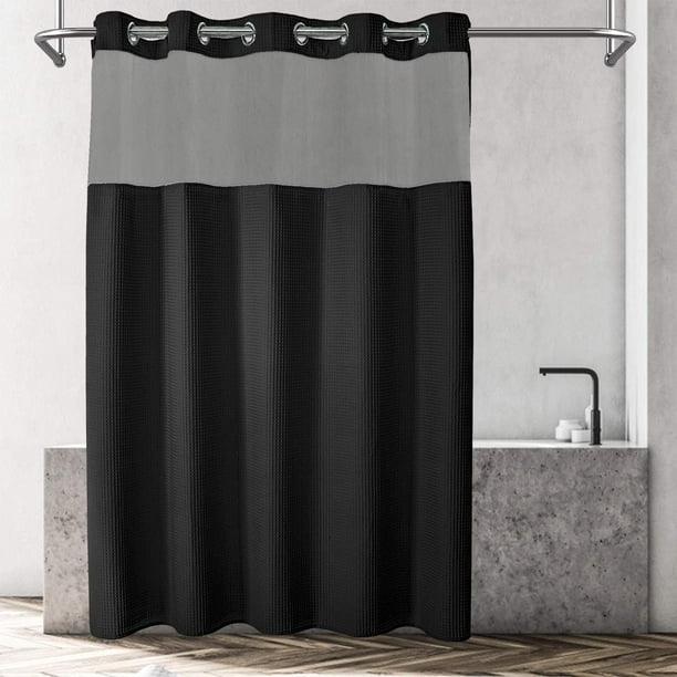 Hotel Grade No Hooks Needed Shower Curtain With Snap In Liner Water Repellent Machine Washable Black 71 X74 W Com Hooks Needed Shower Curtain, Hotel Shower Curtain No Liner Needed