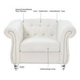 thumbnail image 6 of Accent Chair, Modern Teddy Button Tufted Upholstered Single Sofa Chair with Nailhead Trims & Rolled Arms, Comfy Leisure Sofa Armchair with Solid Wood Legs for Living Room, Bedroom, White, 6 of 7