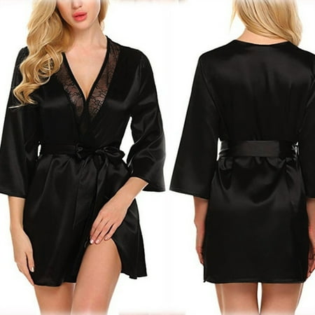 

STEADY Fashion Women s Autumn Casual Solid Nine-Minute Sleeve Lace Splicing Sleepwear