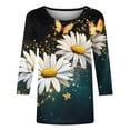 thumbnail image 4 of Classic Fit Womens Tops 3/4 Sleeve Shirts Vintage Floral Tshirts Round Neck Basic Tee Casual Blouse, 4 of 5