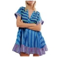 thumbnail image 2 of EliteGoogv Womens Boho Dresses Deep V Neck Short Sleeve Mini Dresses For Women Loose Fit Ruffle Hem Summer Dresses Vacation Beach Vacation Dresses Blue, 2 of 8