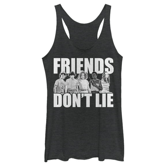Netflix Women's Stranger Things Friends Don't Lie Character Pose Racerback Tank Top Black Heather Medium