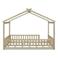 thumbnail image 5 of Full Size House Bed Frame with Fence, Wooden Floor Bed with Doorless Design, Natural, 5 of 9