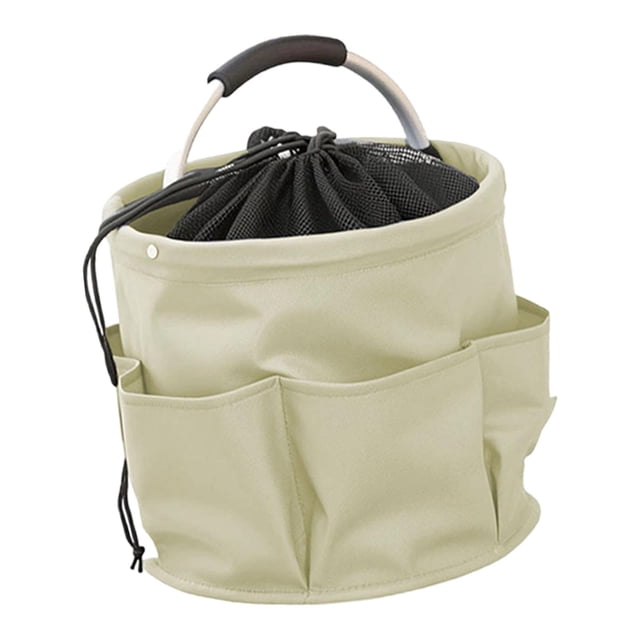 Cesta de picnic plegable de tela Oxford con bolsillos, organizador de herramientas, bolsa de herramientas de jardín para parques temáticos, camping y Gris albaricoque