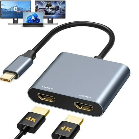 USB C to Dual HDMI Adapter 4K@60hz,Type C to HDMI Splitter Extended Display for MacBook/MacBook Pro Air Dell XPS13/15, Samsung Galaxy S9/S9  [MST Mode