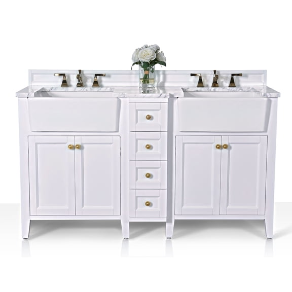 Ancerre Designs Adeline 60" Farmhouse Wood Bathroom Vanity Set in White