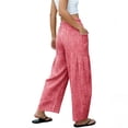thumbnail image 3 of Womens Linen Wide Leg Plaid Pants Casual Barrel Loose Drawstring High Waist Palazzo Harem Pants with Pockets Red XL, 3 of 5