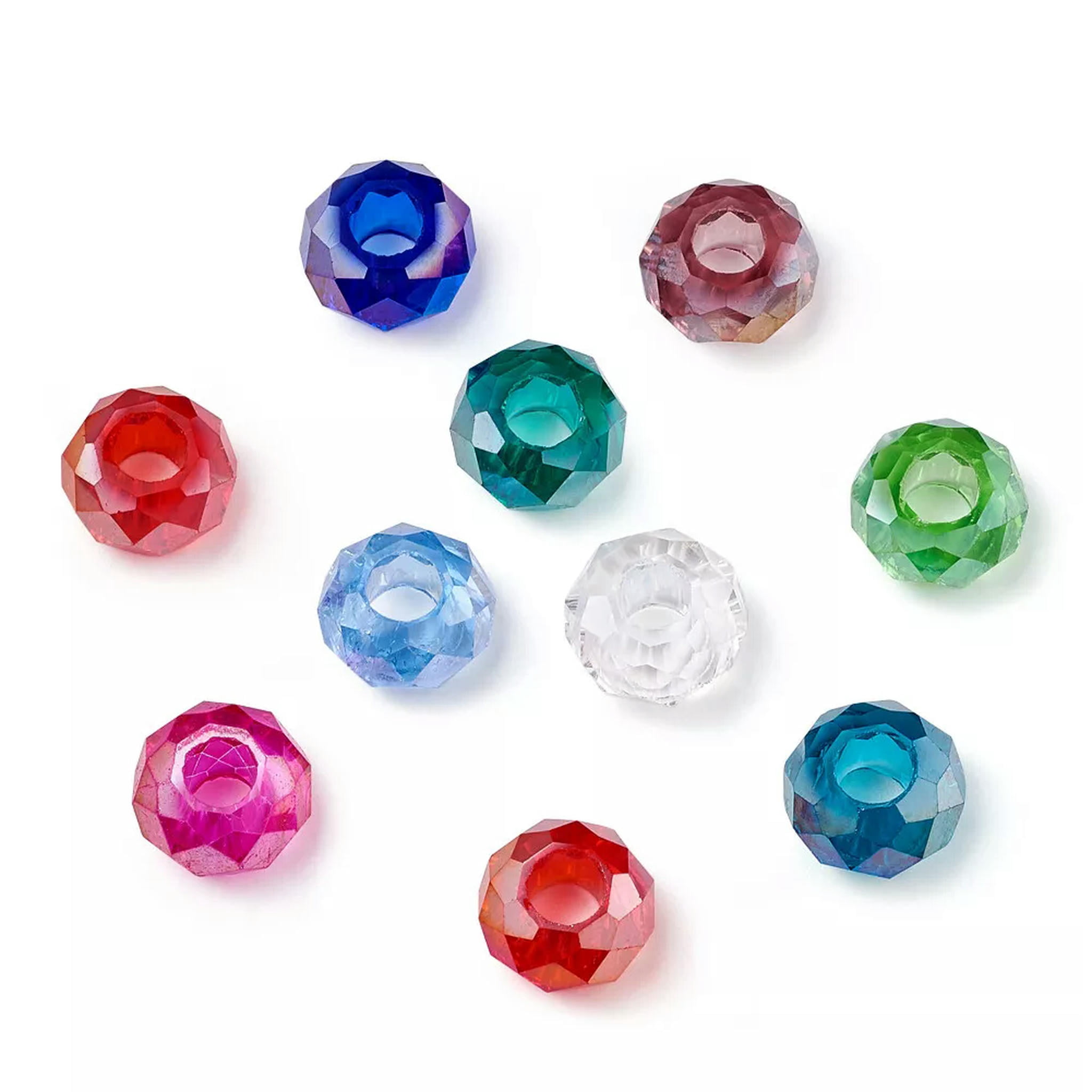 EOEMY 100Pc Rondelle Glass European Large Hole Beads Faceted Loose Spacer Craft 14X8mm
