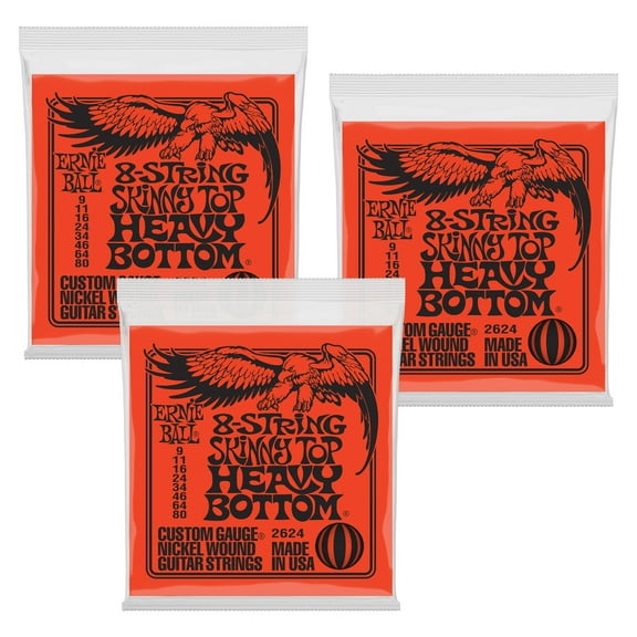 3 PACK Ernie Ball Skinny Top Heavy Bottom Nickel Wound 8-String Electric Guitar 9-80