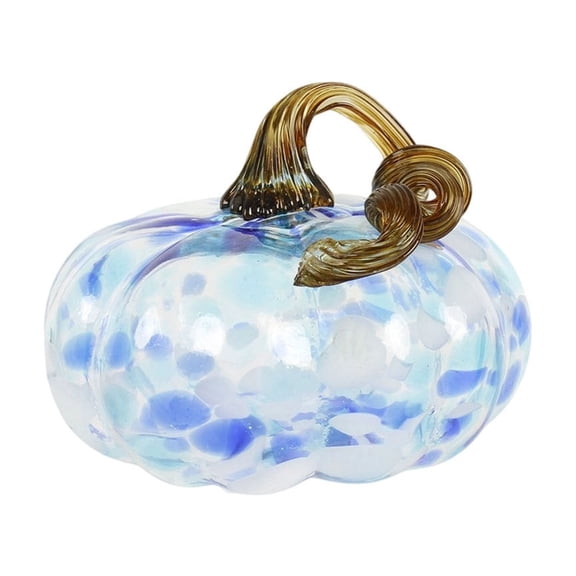 Hand Blown Glass Pumpkin Figurines,Colorful Speckled Art Glass Pumpkin Ornament With Twisted,Halloween Fall Tabletop Decor,Home Desk Centerpiece
