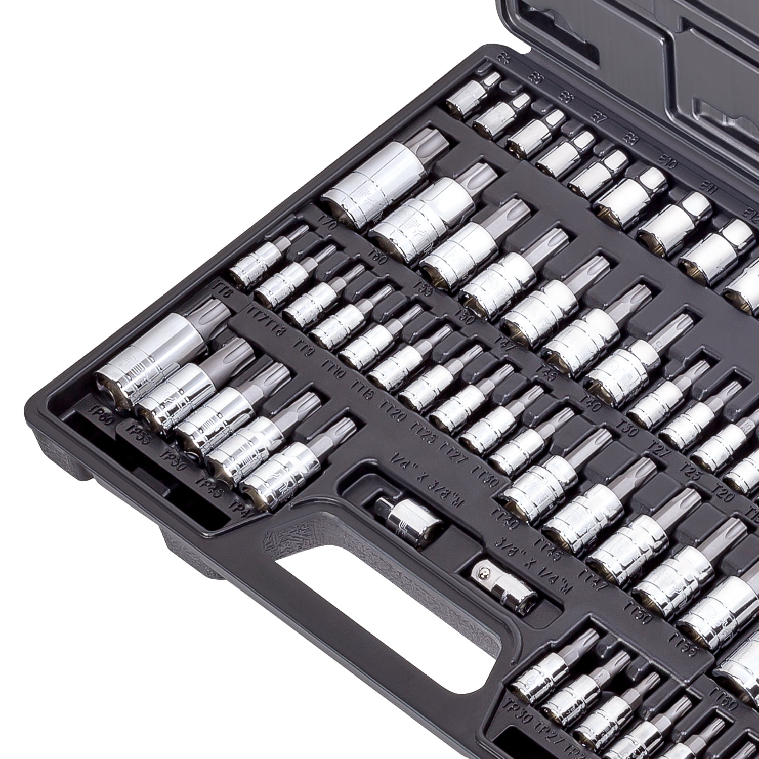 CARBYNE 62 Piece Master Torx Bit Socket Set & Torx External Socket Set, S2 Steel Bits, Cr-V Sockets, 1/4", 3/8" & 1/2" Dr., with Durable Case