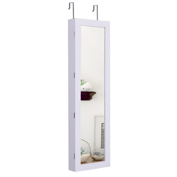 Patiojoy Door Mounted Mirrored Jewelry Cabinet Dressing Storage Box with LED lights White