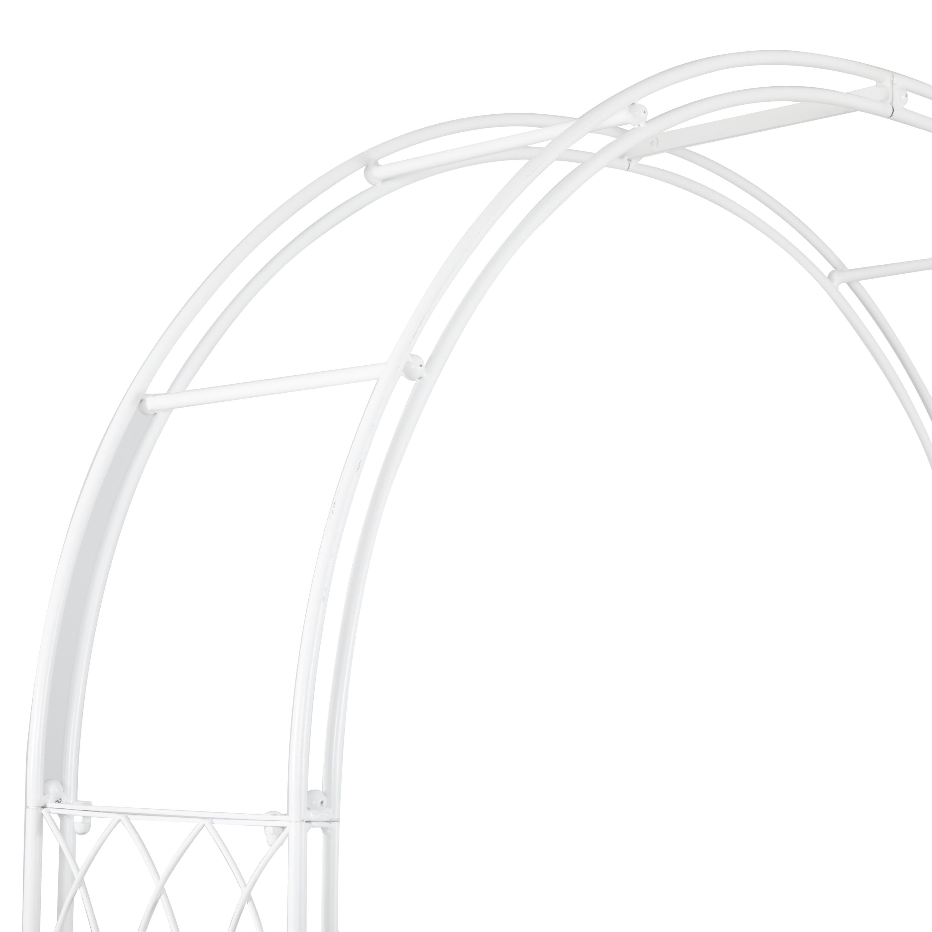 DecMode 86" Indoor Outdoor Arched Gate White Metal Garden Arbor with Lattice Work Sides