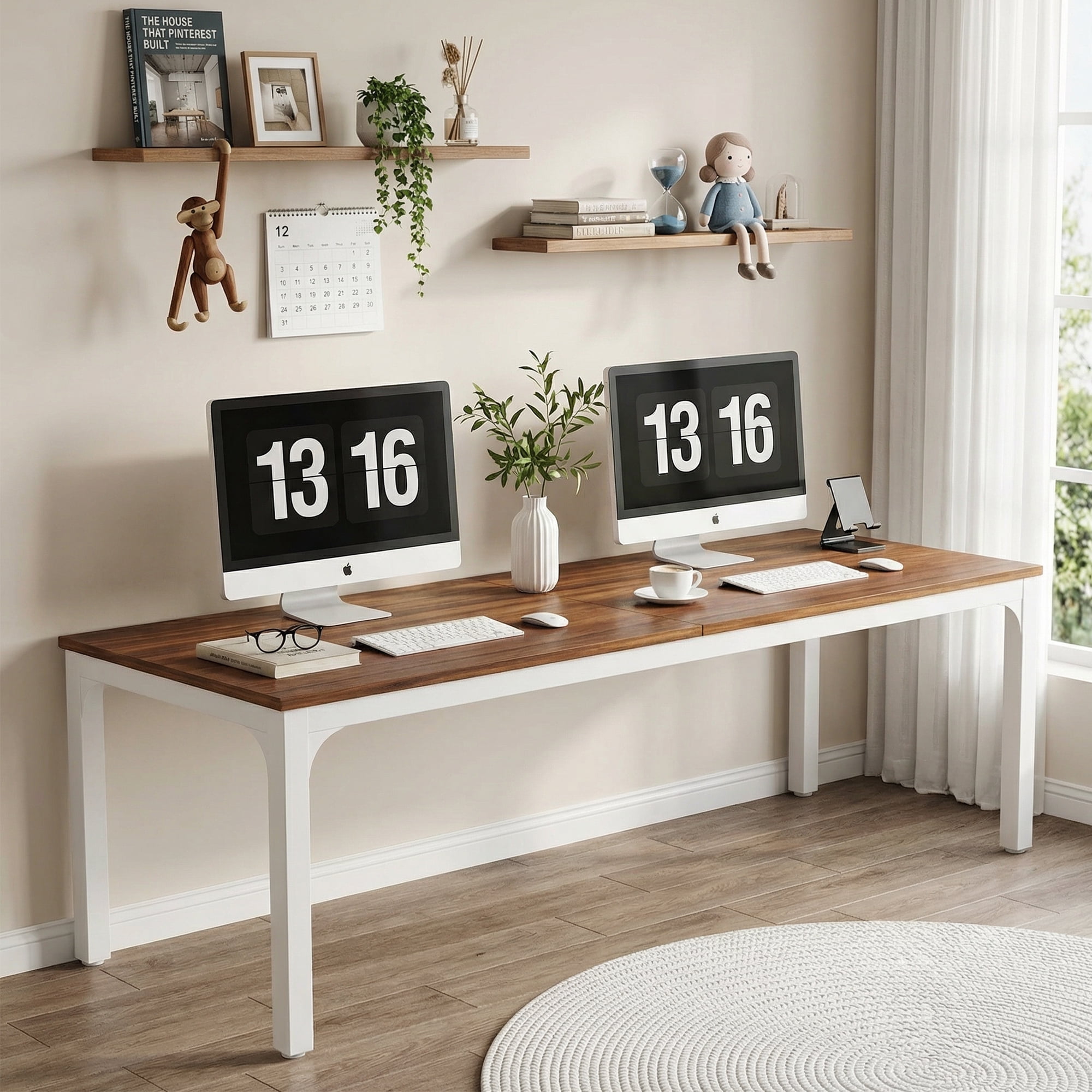 MAYEERTY 78.7" Extra Long Industrial Double Workstation Desk, 2-Person Home Office Desk with Heavy-Duty Metal Frame, 200lbs Capacity MDF Tabletop