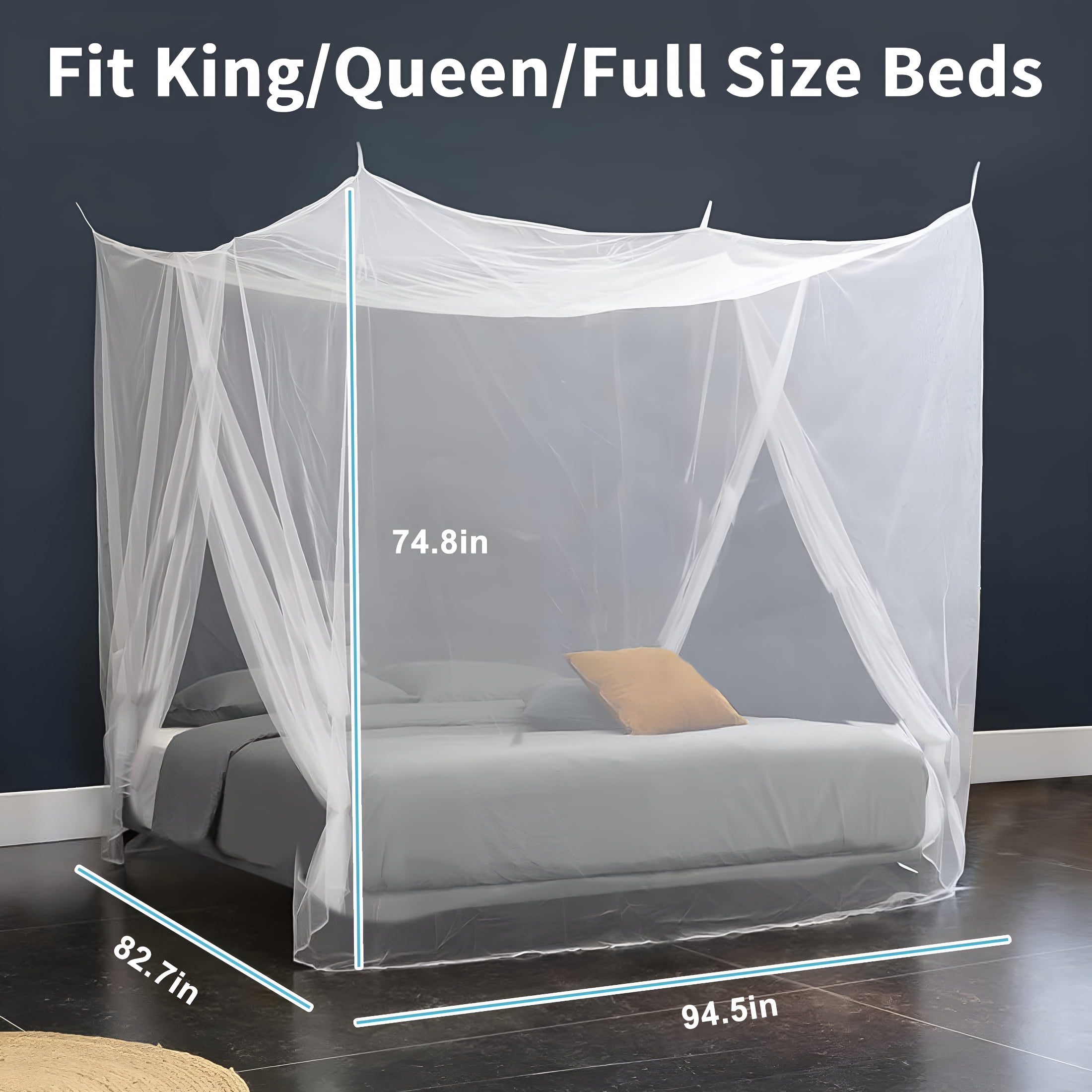 AUQ 2026 New Mesh Mosquito Net,Full Queen King Size Bed Canopy,Four Opening Bed Curtains Canopy Bed Curtains for Bedroom,Dorm,Guest Room,Bed White