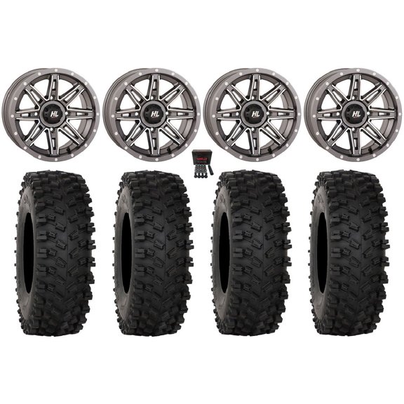 High Lifter HL22 14" Wheels Gunmetal 28" ATX470 Tires Can-Am Commander Maverick Renegade Outlander Defender