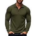thumbnail image 3 of SeCaotees Men Long Sleeve Henley Polo Shirts Button Placket Striped Cuff Detail Muscle Fit Soft Knit For Leisure And Weekend Outing Tops Army Green,L, 3 of 8