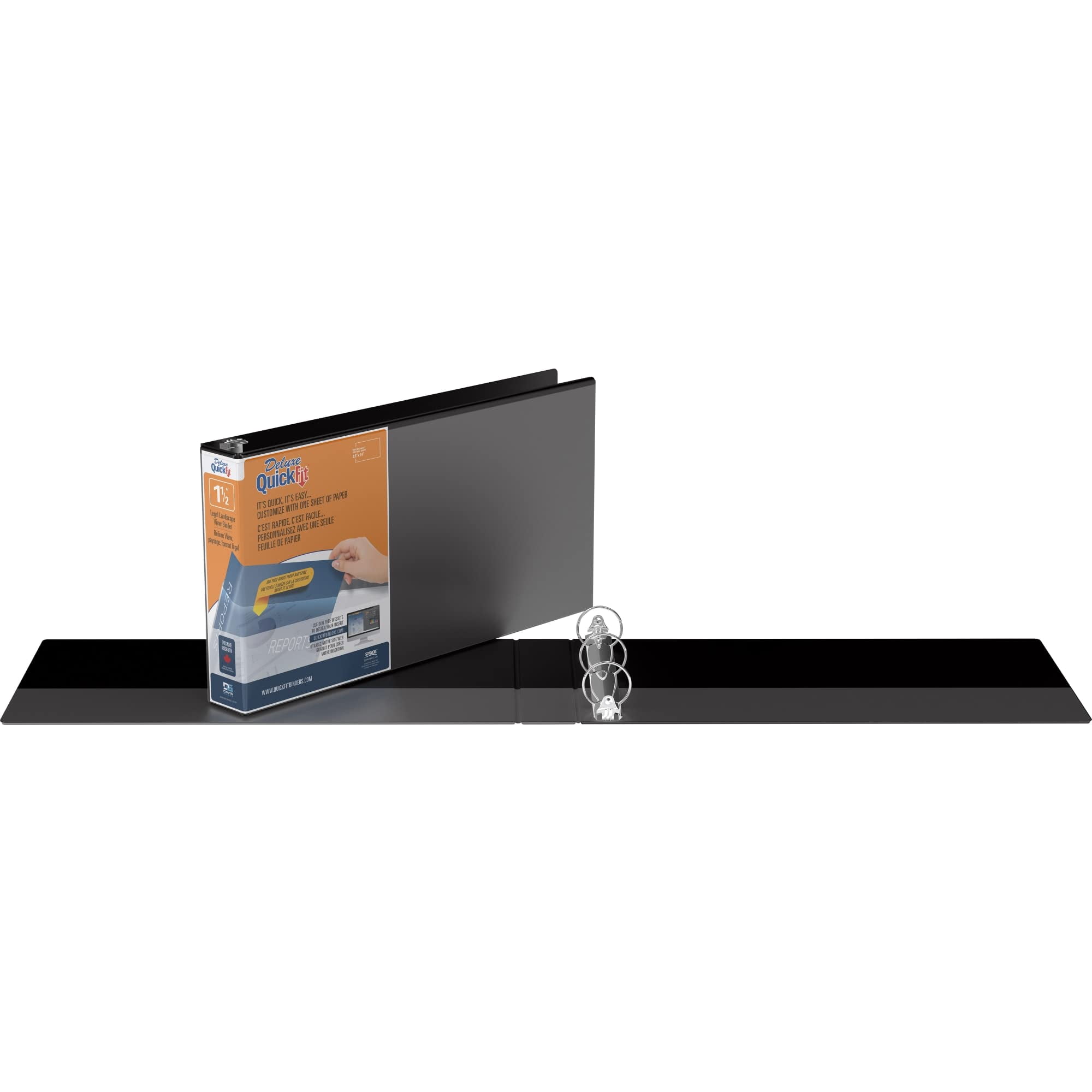 QuickFit® Landscape Overlay 3-Ring Binder, 1 1/2" Round Rings, Black