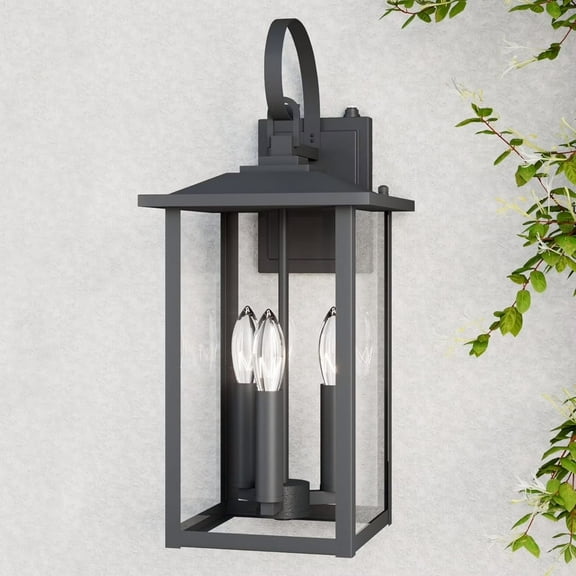Lawyettle Dusk to Dawn Outdoor Wall Light 3-Light, 20" Outdoor Light Fixture, Black Exterior Wall Lantern, Automatic Switch, Waterproof Outside Wall Sconce for House Porch Patio
