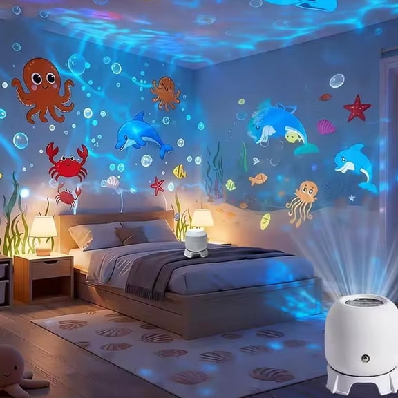 Led Projector Light, 360 Rotating Ocean Wave Night Lamp with Dimmable Brightness,Galaxy Star Projector, Aesthetic Room Decor Gift for Kids Boys Girls Bedroom Home Theater