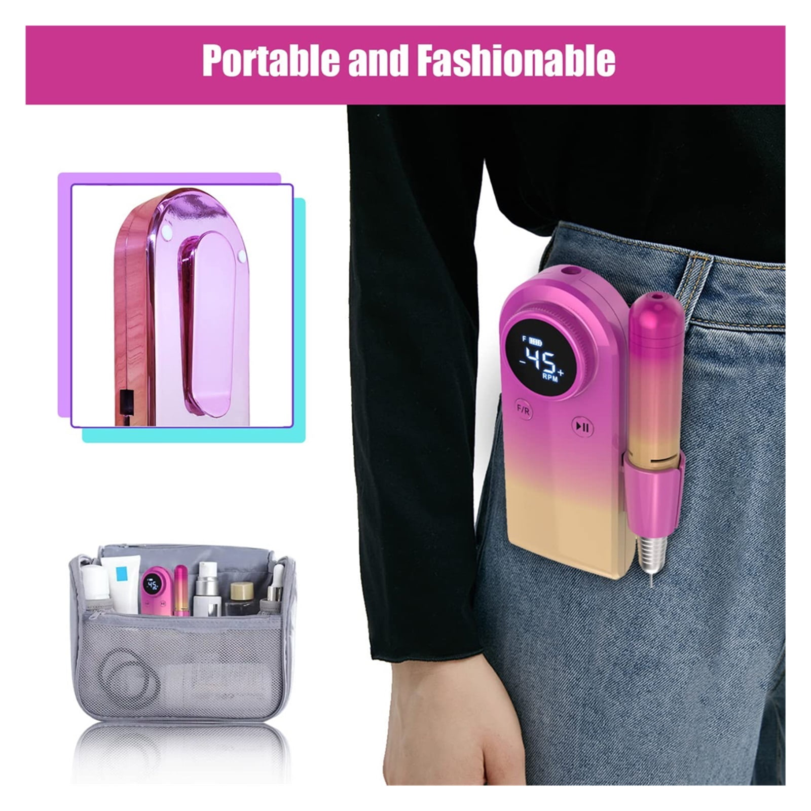 Rechargeable Nail Drill, Electric Nail File, 45000RMP Professional Nail Drill Kit For Acrylic, Nail Gel Manicure Pedicure Polishing
