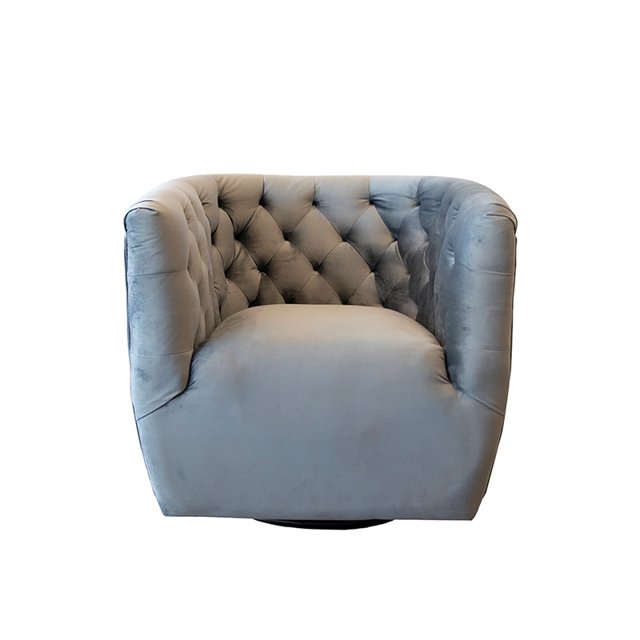 Allora Mid-Century Modern Tufted Back Velvet Swivel Chair in Gray
