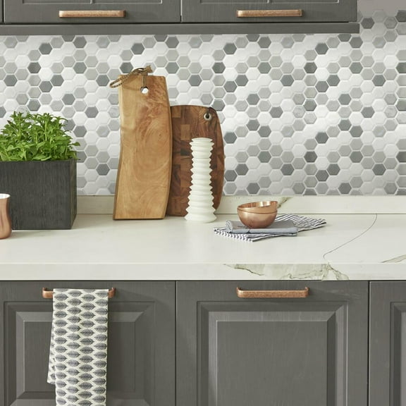 Gray Hexagon Tile Peel and Stick Backsplash