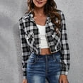 thumbnail image 4 of Trendy Plaid Crop Jacket Women Long Sleeve Button Down Shackets Fall Spring Casual Short Coat Outerwear (S, Black), 4 of 5