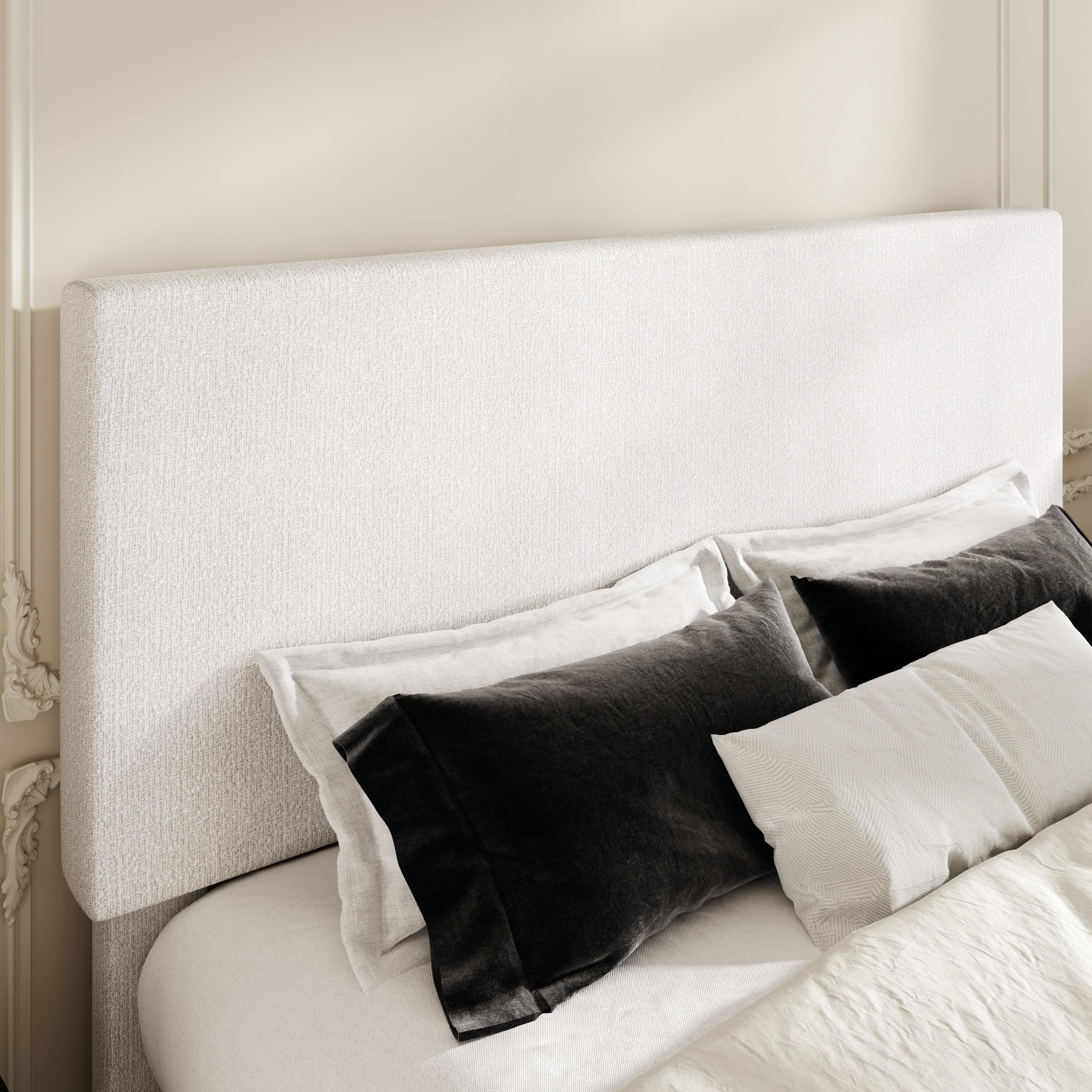 Amolife Queen Bed Frame, Platform Bed Frame with Upholstered Adjustable Headboard, White, Nubby Fabric