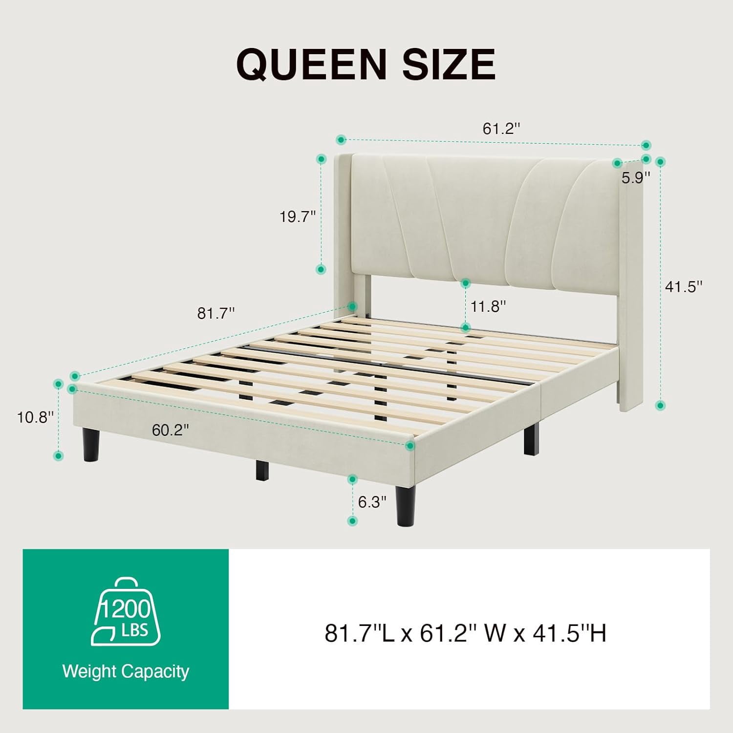 Novilla Bed Frame Queen Size, Queen Bed Frame with Headboard, Velvet Upholstered Wing Side Headboard, No Box Spring Needed, Heavy Duty Feet, Easy Assembly, White Velvet