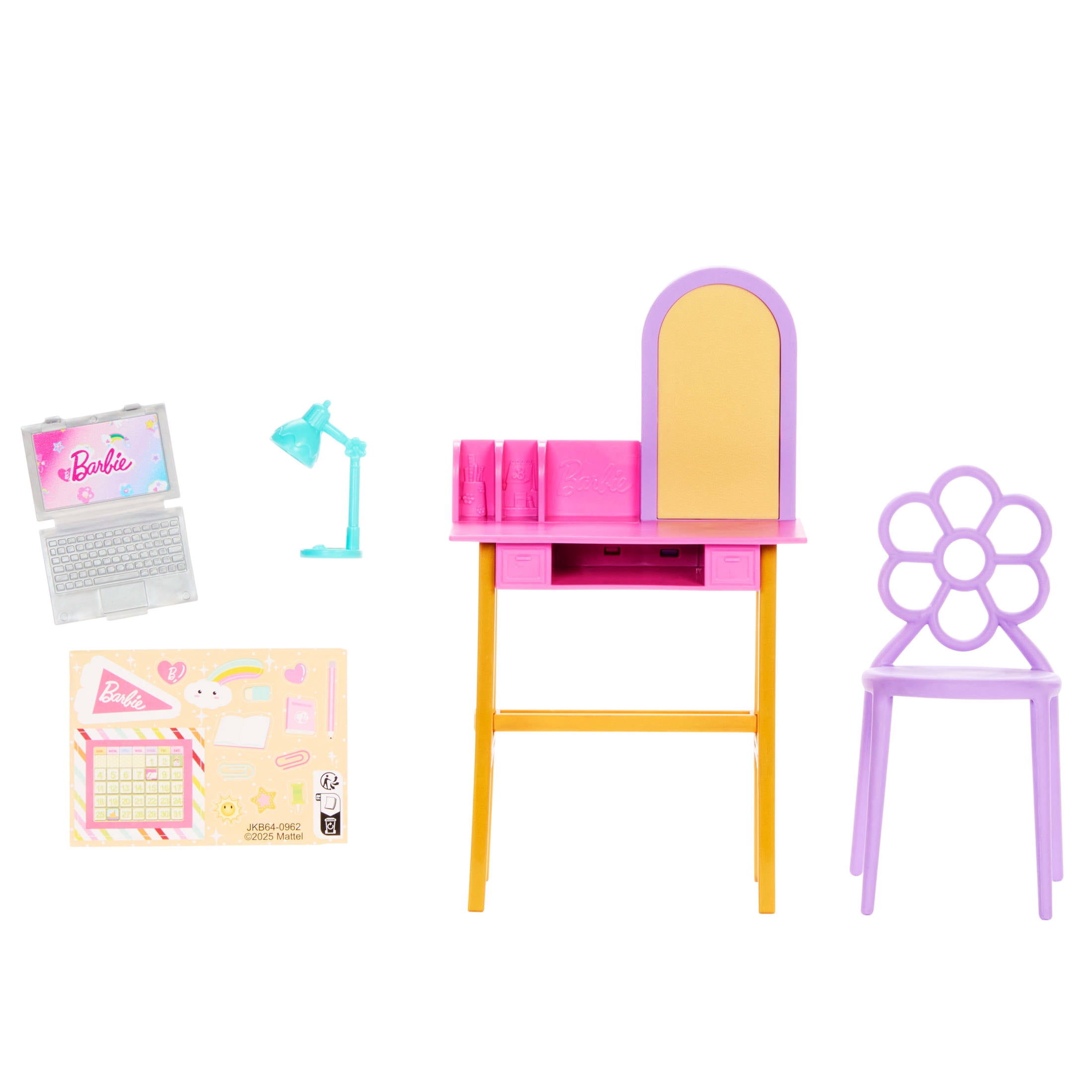 Barbie World Desk Playset with 4 Pieces for Study Time, Furniture & Sticker Sheet [Walmart Exclusive]