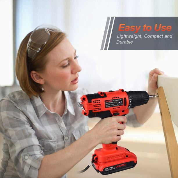 JUEMEL 3/8" Chuck Cordless Drill Drivers with 2000mAh Battery, 2-Speed Gearbox 1450 RPM MAX