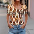 thumbnail image 2 of bnaln Women Tops Summer T Shirts Casual Button Short Sleeve Shirts Floral Printed V Neck Tees Shirts Elegant Tunic Tops Dressy Blouses Ladies Henley Shirts Pullover Going Out Tops, 2 of 5