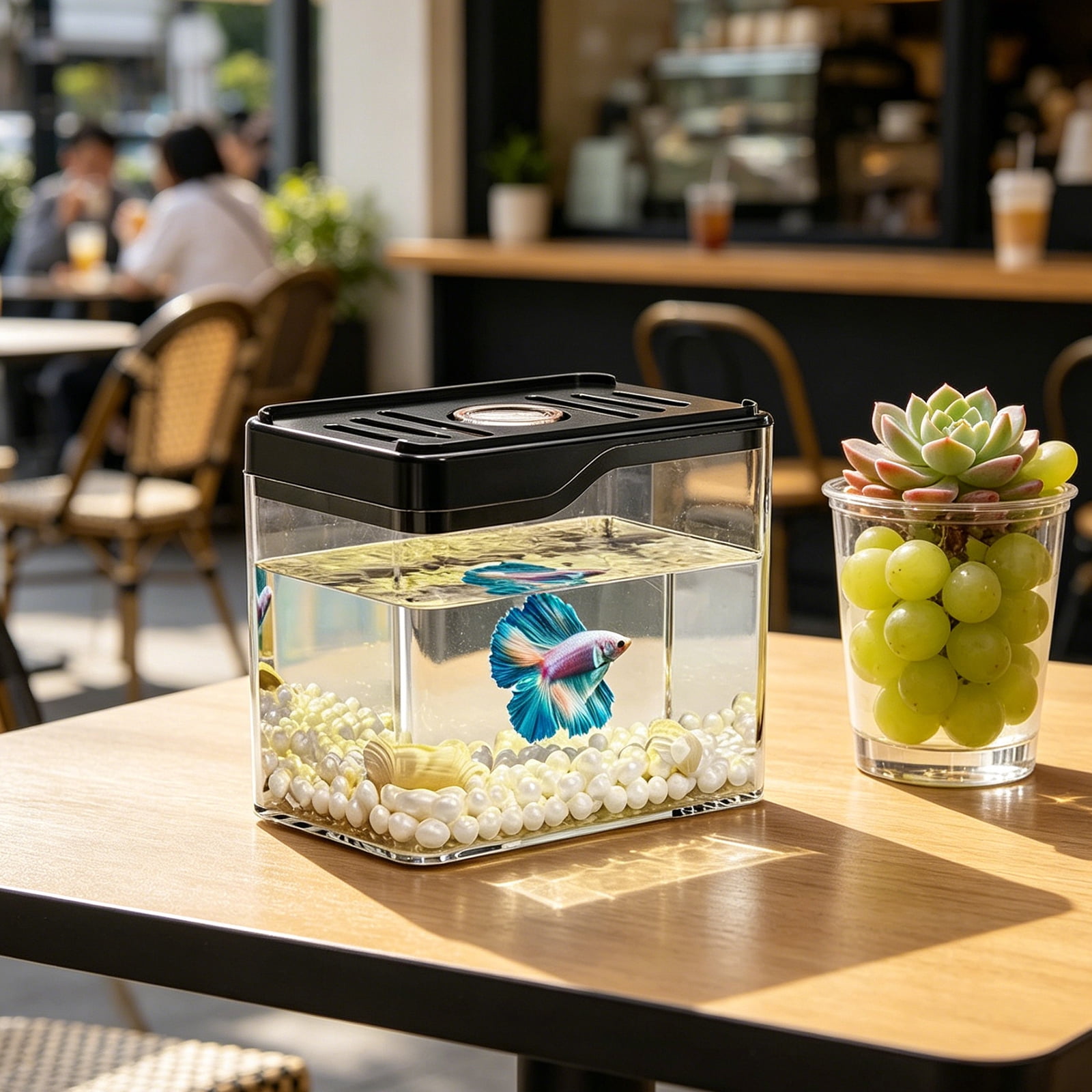 Desktop Fish Tank Aquarium with Light, 4.7x3x4 Inch Small Plastic Goldfish Tank for Living Room Home Decor, Multifunctional Tabletop Aquatic Display, Fluorescent Green