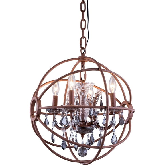Pendant Lamp GENEVA 4-Light Silver Shade Gray Crystal Rustic Intent Roya EL-3095