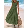 thumbnail image 4 of Vestido largo PRETTYGARDEN para mujer, cuello cuadrado, color verde militar fruncido, 4 of 9