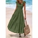 thumbnail image 4 of Vestido largo PRETTYGARDEN para mujer, cuello cuadrado, color verde militar fruncido, 4 of 9