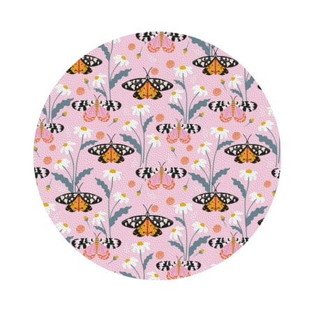 

Cauagu Pink Butterfly Daisy for Round Coaster Drink Coasters Set of 4 Leather Bar Beer Beverage Cup Mat for Drinks for Tabletop Protection & Coffee Table Decor