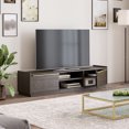 thumbnail image 3 of BELLEZE 69" TV Stand for TVs up to 75", Media Entertainment Center with 2-Tier Open Shelves and 2 Storage Cabinets, Wood Console Table for Living Room, Bed Room - Cayden (Brown), 3 of 7