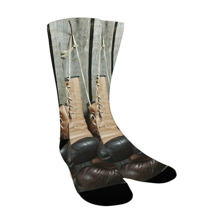 

Vintage Decor Vintage Boxing Gloves on Old Wooden Background Antique Equipment Decorative Photo Brow Custom Socks for Women