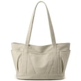 thumbnail image 1 of Bolso tote grande de lona para mujer, bolso de hombro informal con cremallera y bolsillo para viajes, playa, trabajo e compras., 1 of 8