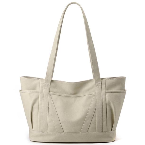 Bolso tote grande de lona para mujer, bolso de hombro informal con cremallera y bolsillo para viajes, playa, trabajo e compras.
