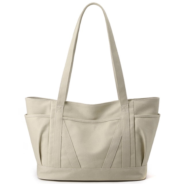 Bolso tote grande de lona para mujer, bolso de hombro informal con cremallera y bolsillo para viajes, playa, trabajo e compras.