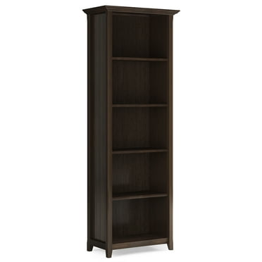 Simpli Home Acadian SOLID WOOD 72 inch x 26 inch Transitional 5 Shelf Bookcase in Brunette Brown