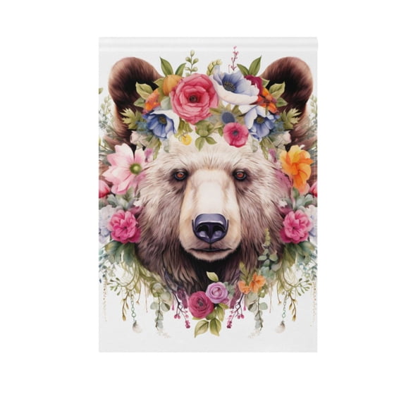 Floral on Bear Garden Flag House Banner 12" x 18" Double Sided Outdoor Yard Decoration