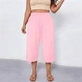 thumbnail image 5 of Maean Womens Plus Size Pants Elastic High Waist Wide Leg Baggy Solid Color Lounge Capri Pant L-5XL, 5 of 7
