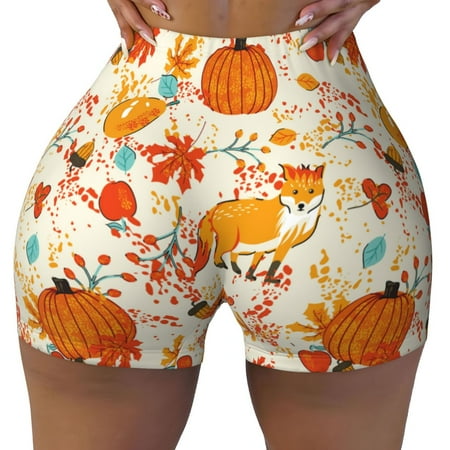 Workout Shorts Women  Pumpkin Fall Pears Biker Shorts for Women Running Gym Spandex Shorts Tummy Control